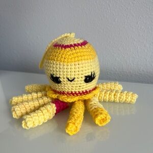 Handmade Yellow and Pink Crochet Octopus